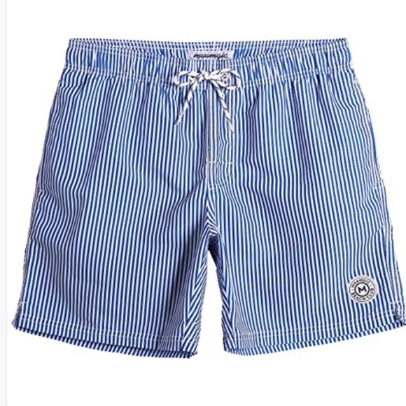 Maamgic Beach Club Men's L Swim Trunks Striped Drawstring Swimsuit Blue - Picture 1 of 9